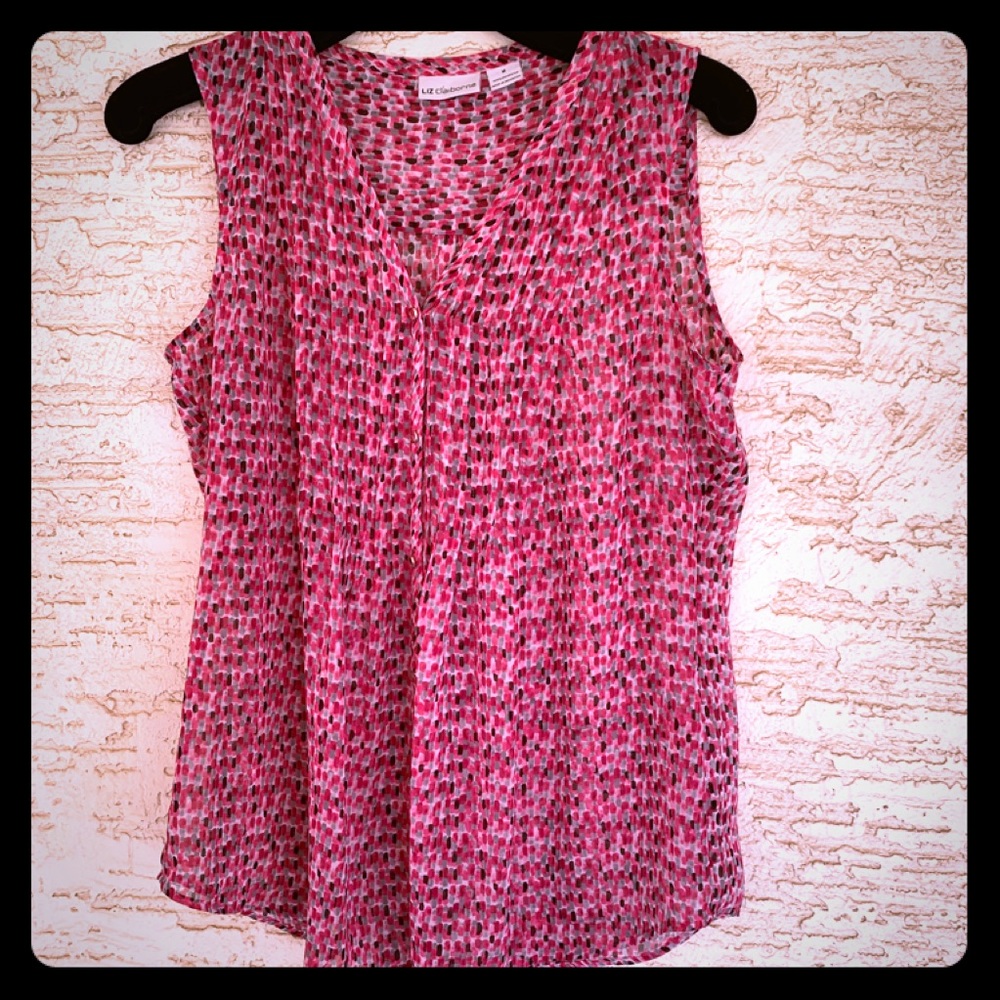 Liz Claiborne Poly top | Pink | Button Front Top